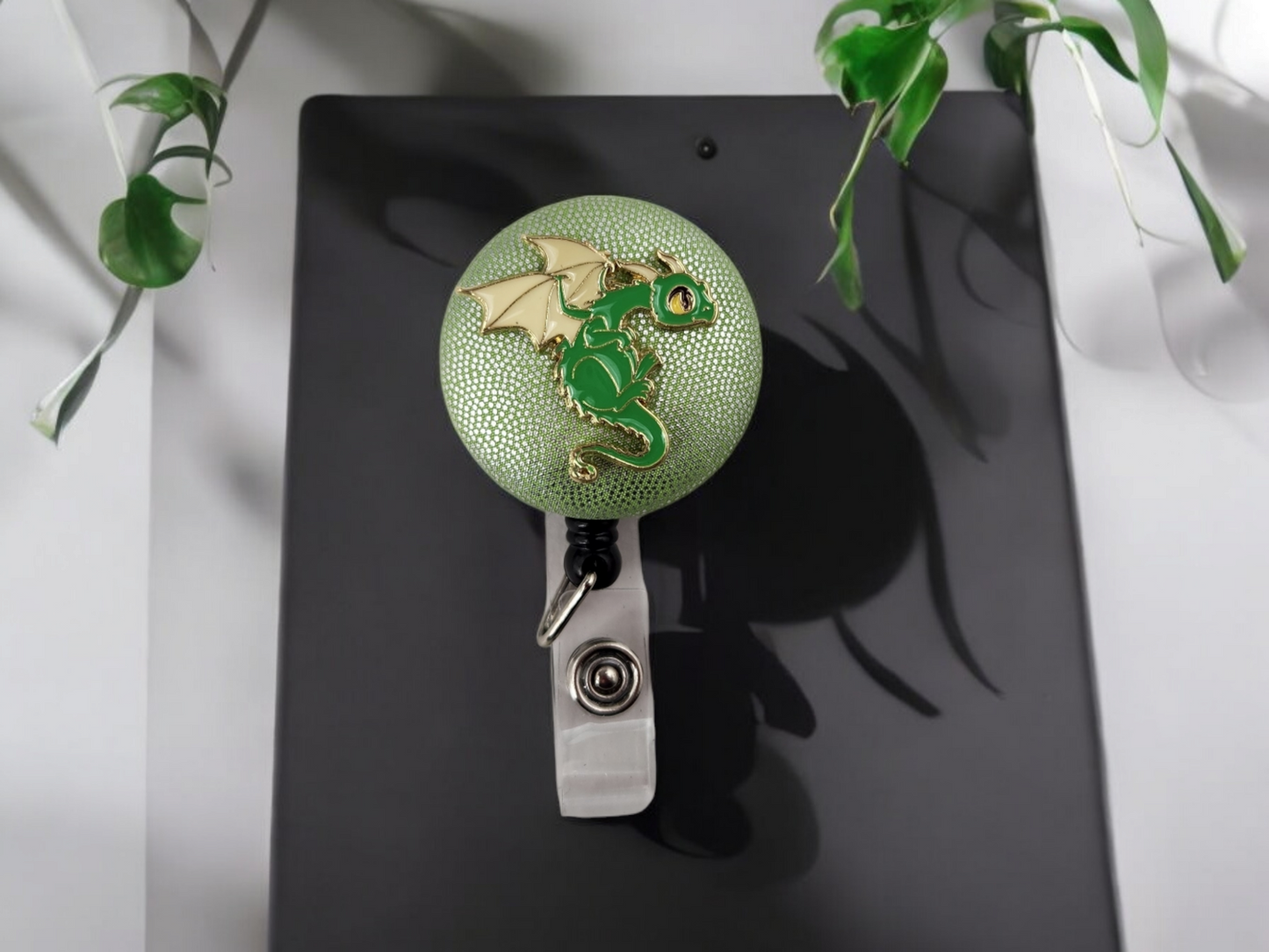 Cute Green Dragon Badge Reel - Perfect for Gamers