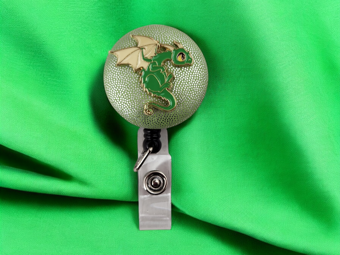 Cute Green Dragon Badge Reel - Perfect for Gamers
