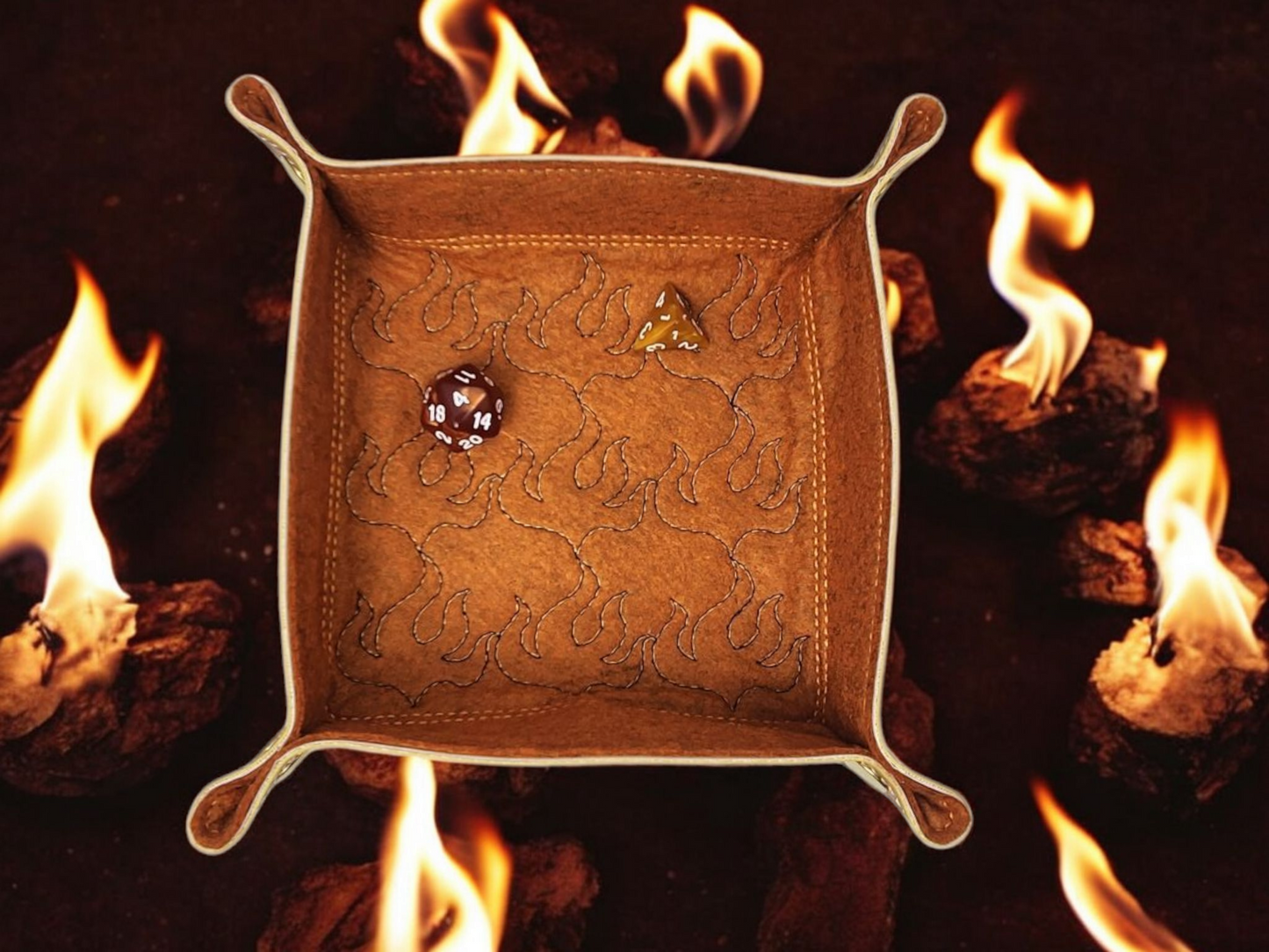 Portable Collapsible Dice Tray with Flame Design