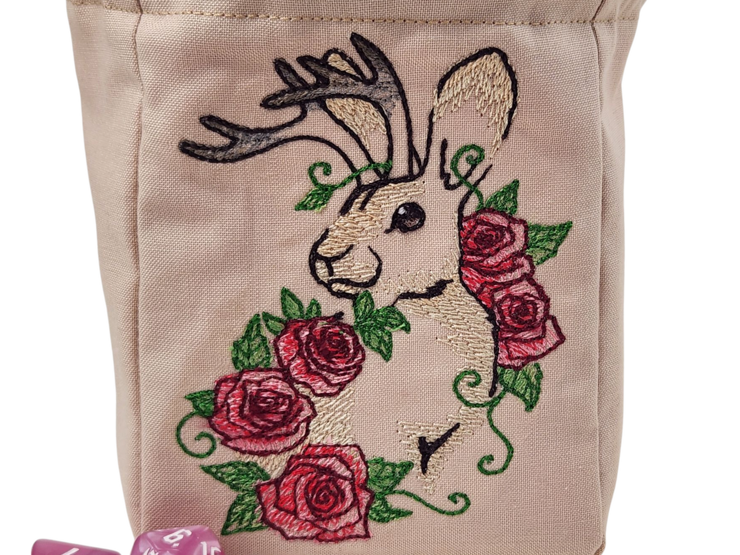 Jackalope and Rose Dice Bag