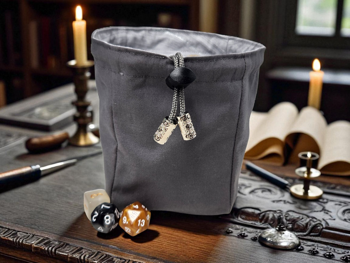 Raven, skull and magic dice bag