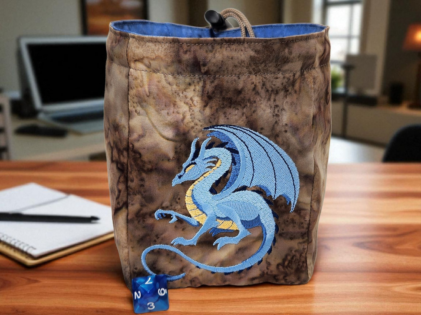 Majestic blue dragon dice bag, extra large