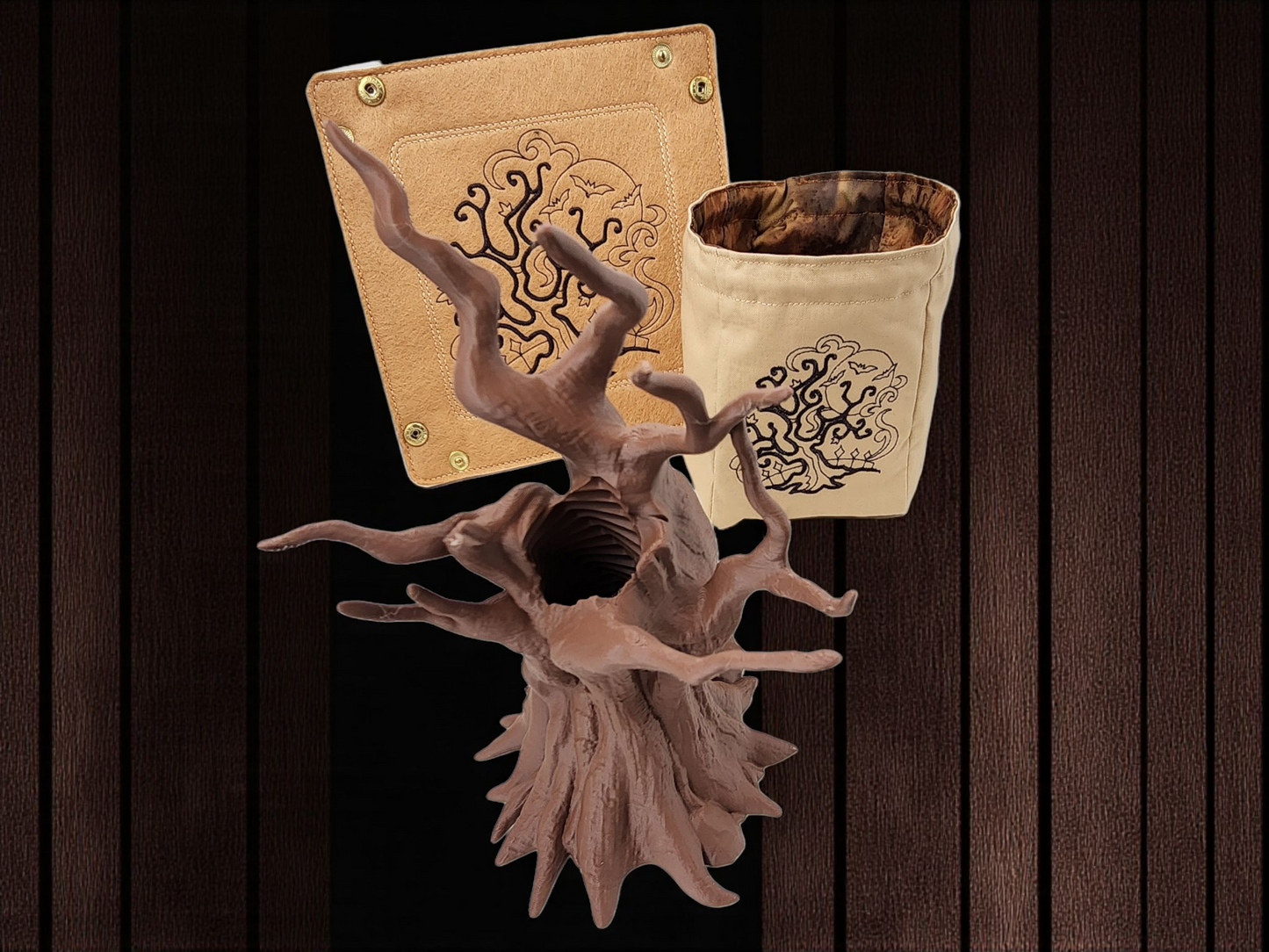 Creepy tree gift set, dice tower, dice bag and dice tray