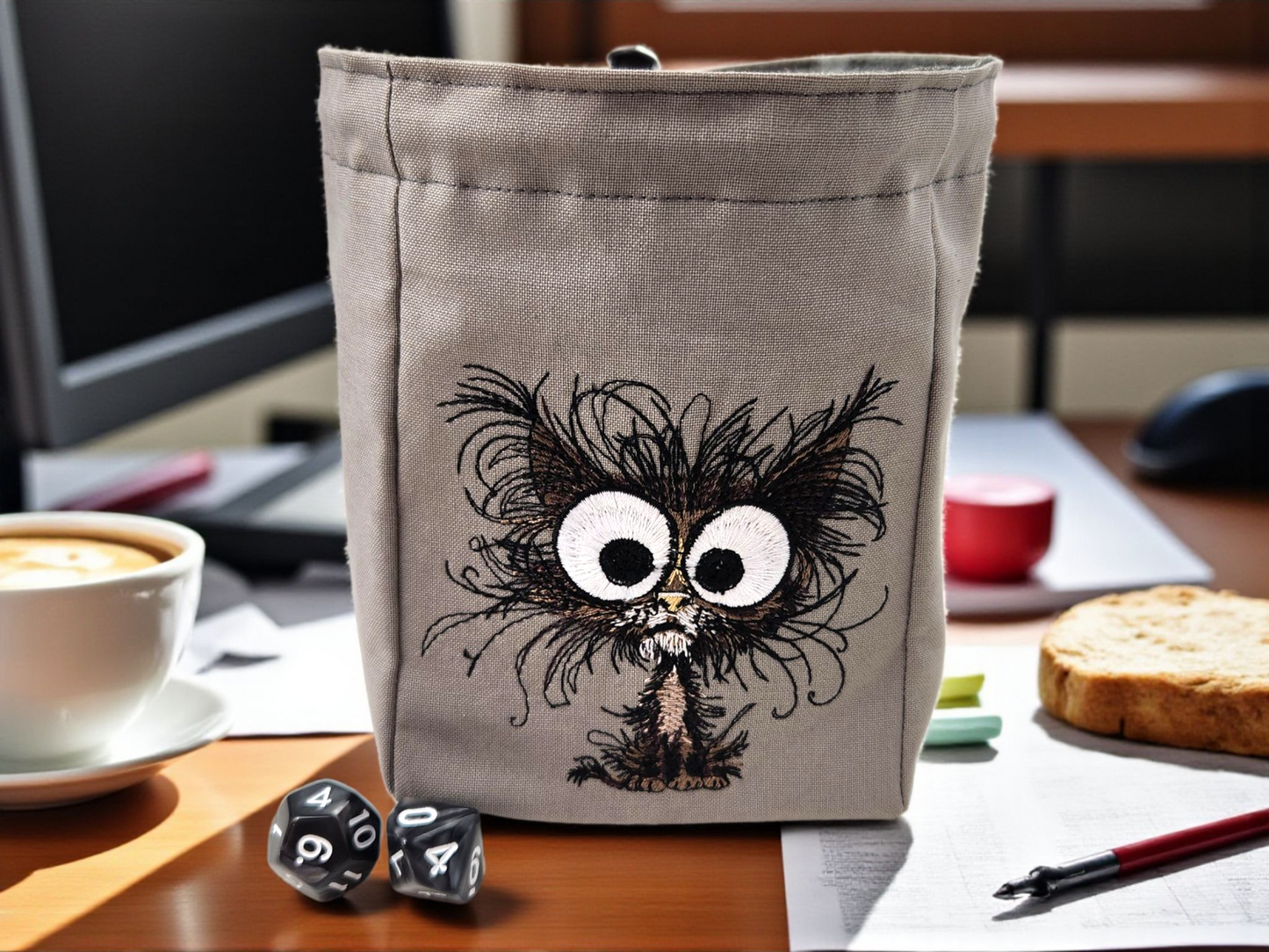 Frazzle cat gift set, dice bag and dice tray.