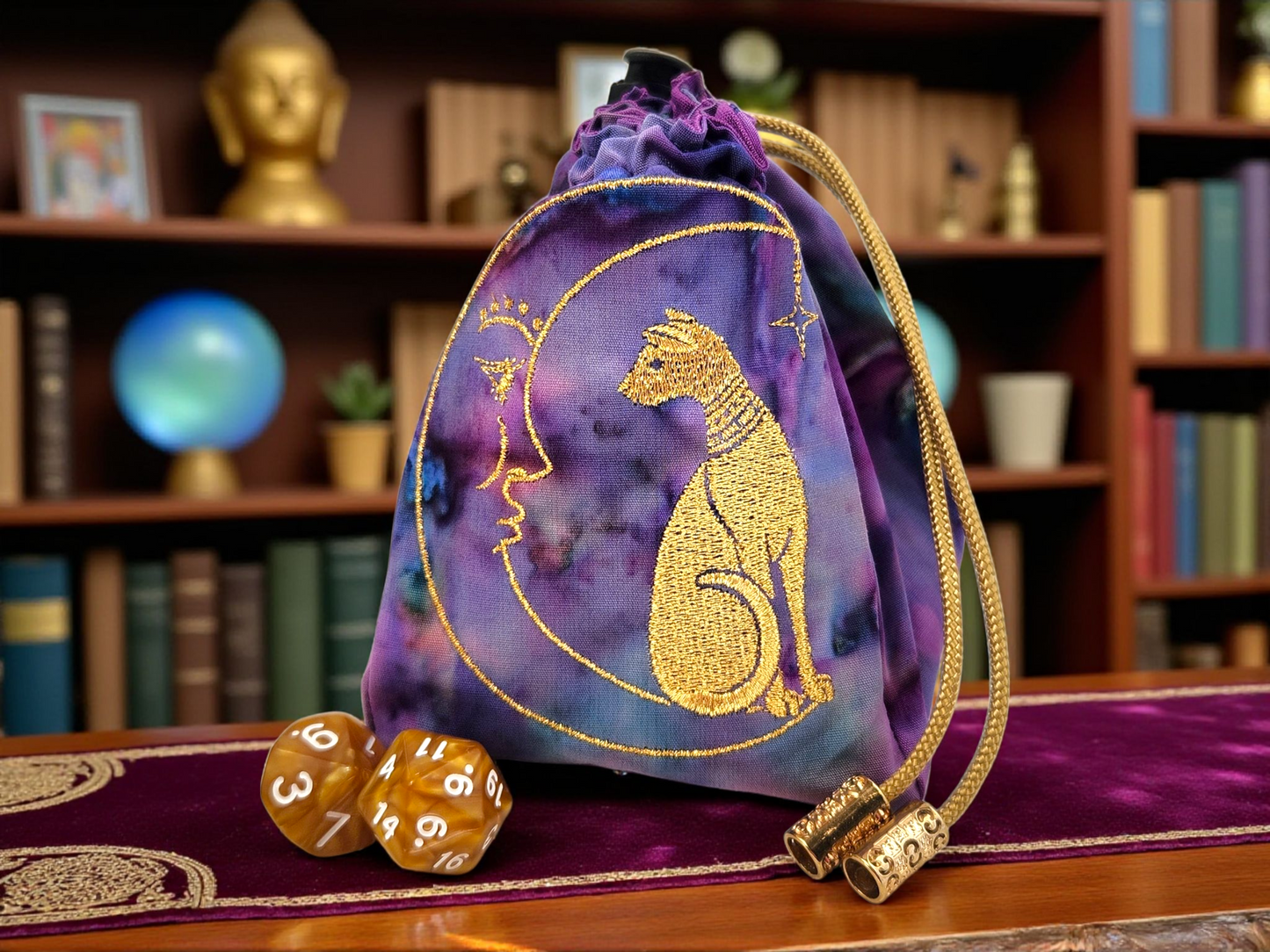 Sleek can and moon dice bag.
