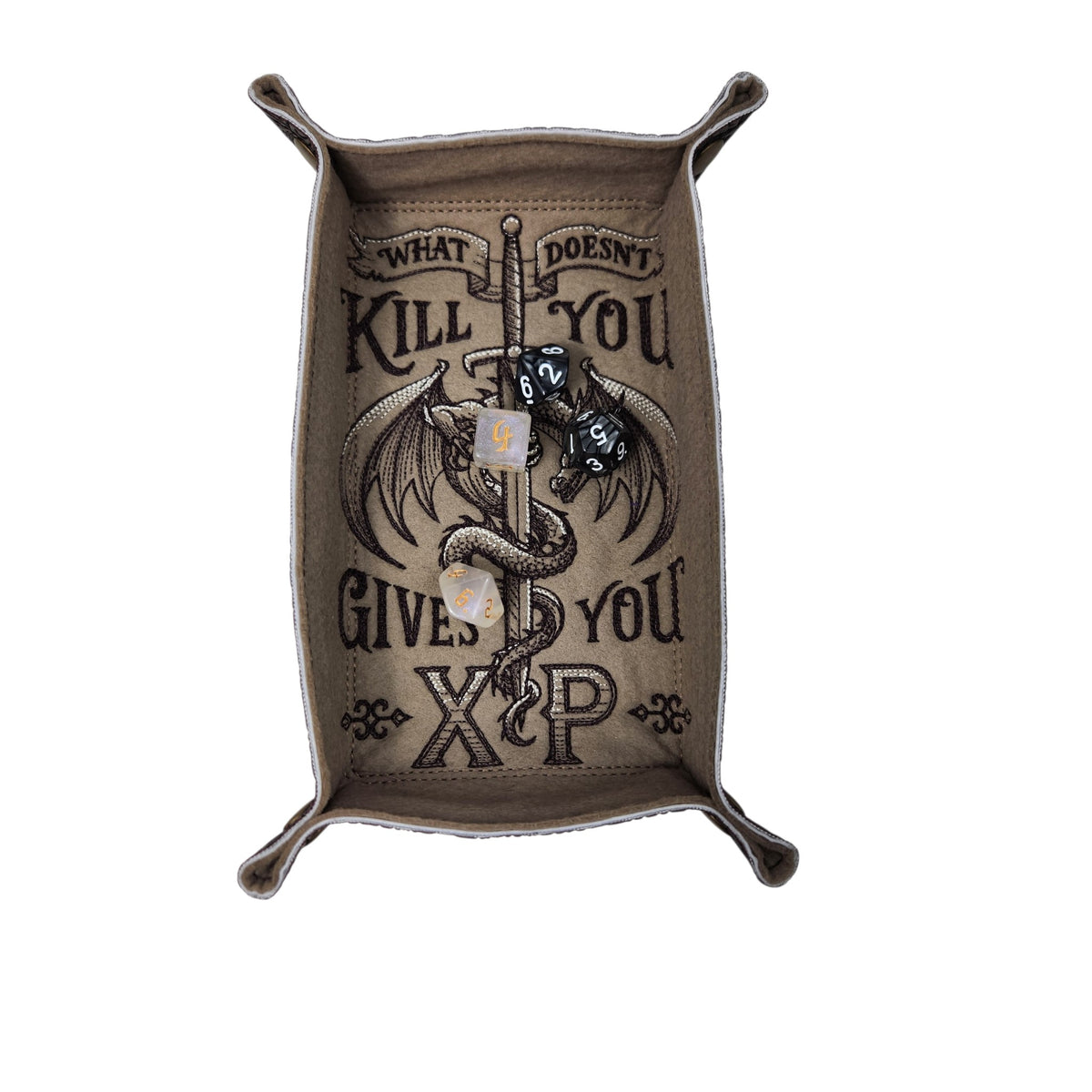 dragon and sword dice tray, rectangle, XP