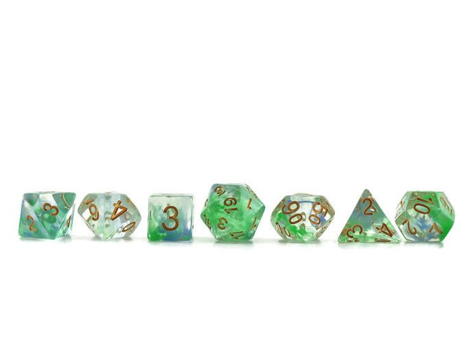 Blue and Green Smoke Dice Set - Rowan Gate