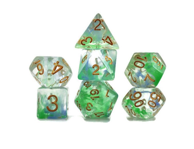 Blue and Green Smoke Dice Set - Rowan Gate