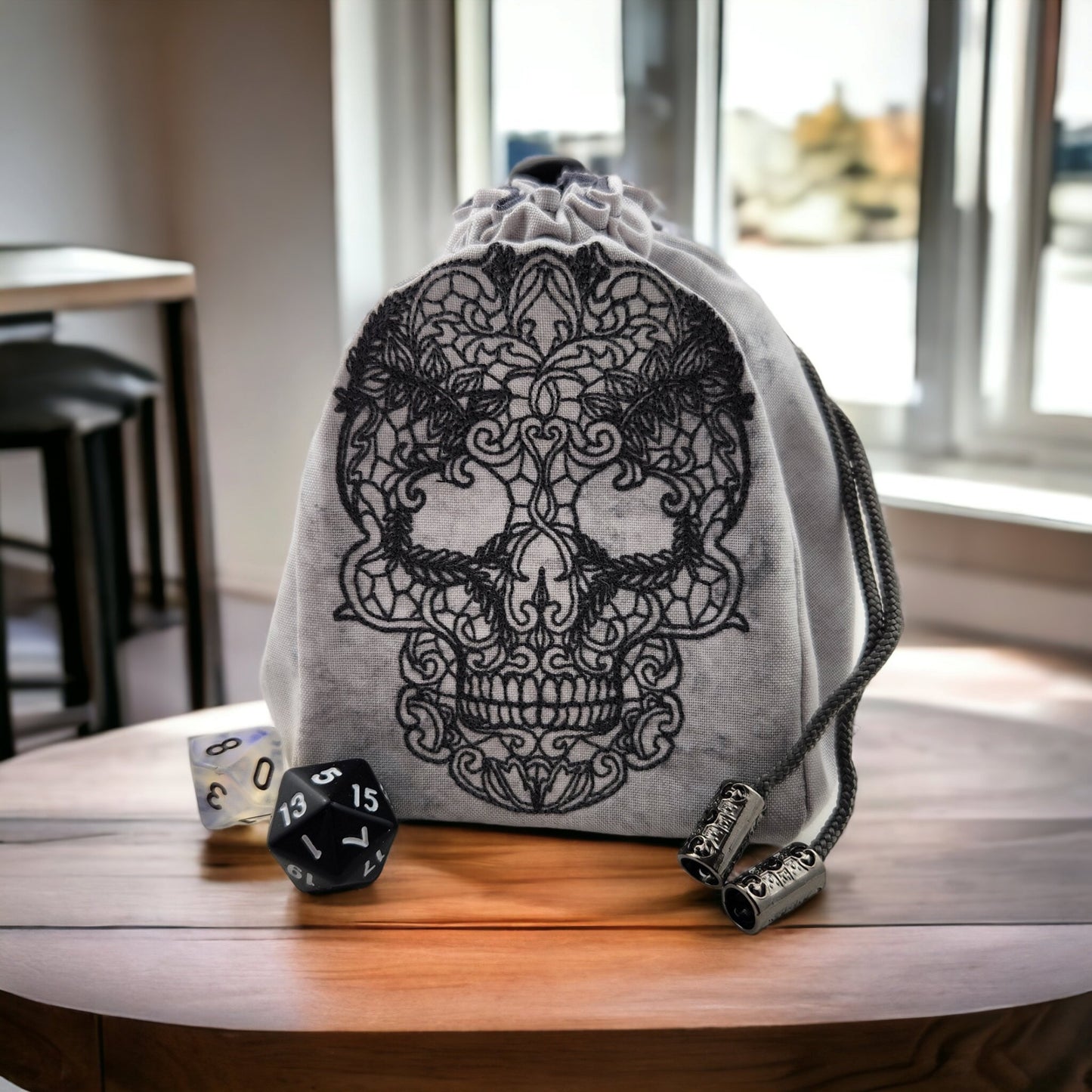 dice bag, decorative skull game pouch - Rowan Gate