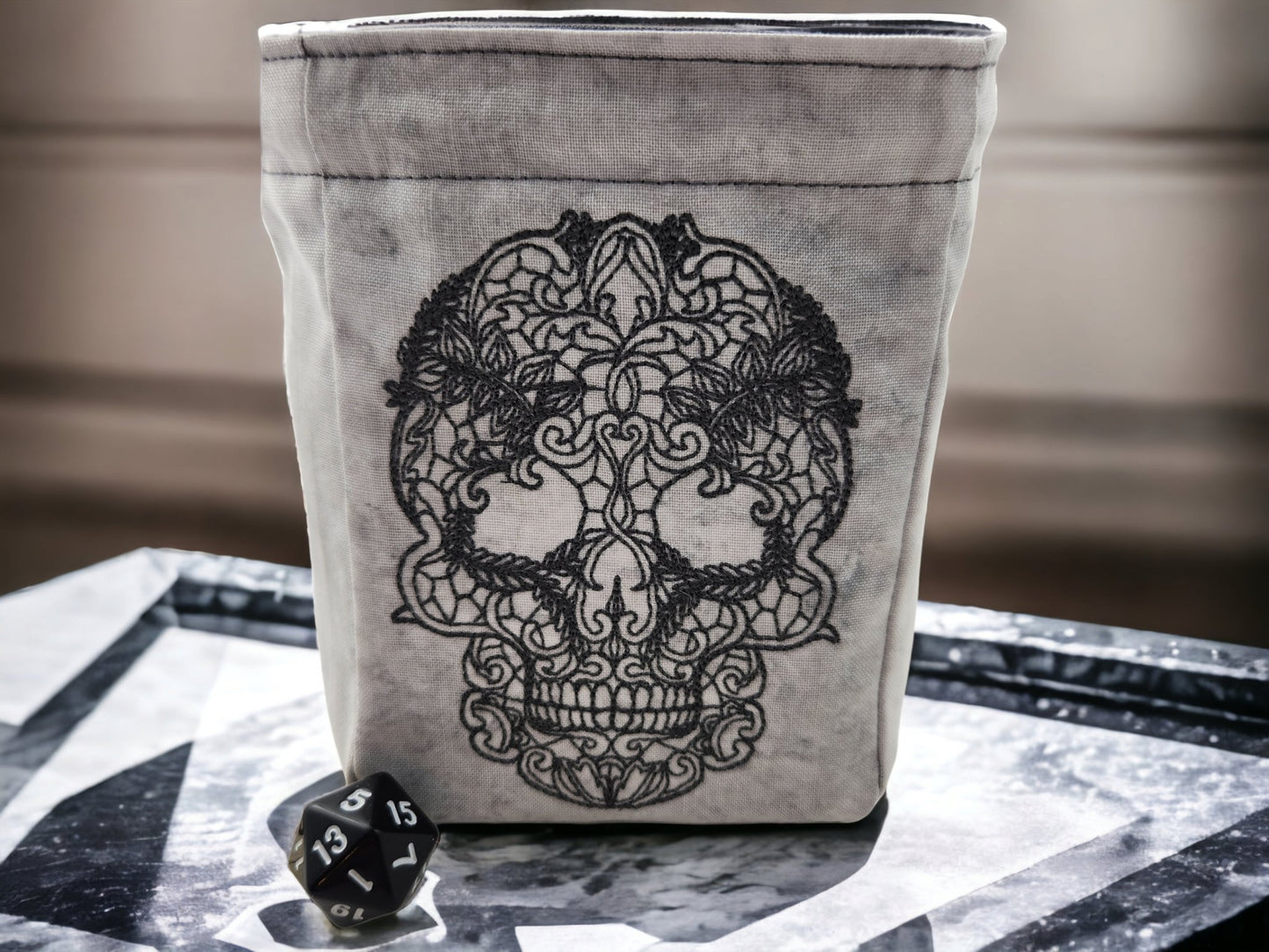 dice bag, decorative skull game pouch - Rowan Gate