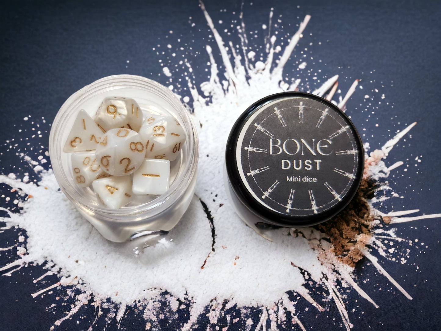 dnd mini dice set, white bone dust - Rowan Gate