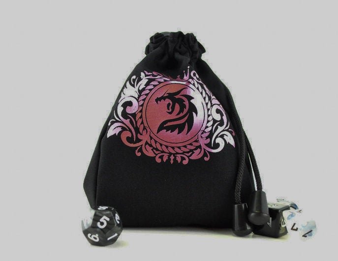 Dragon bust dice bag, metallic pink - Rowan Gate