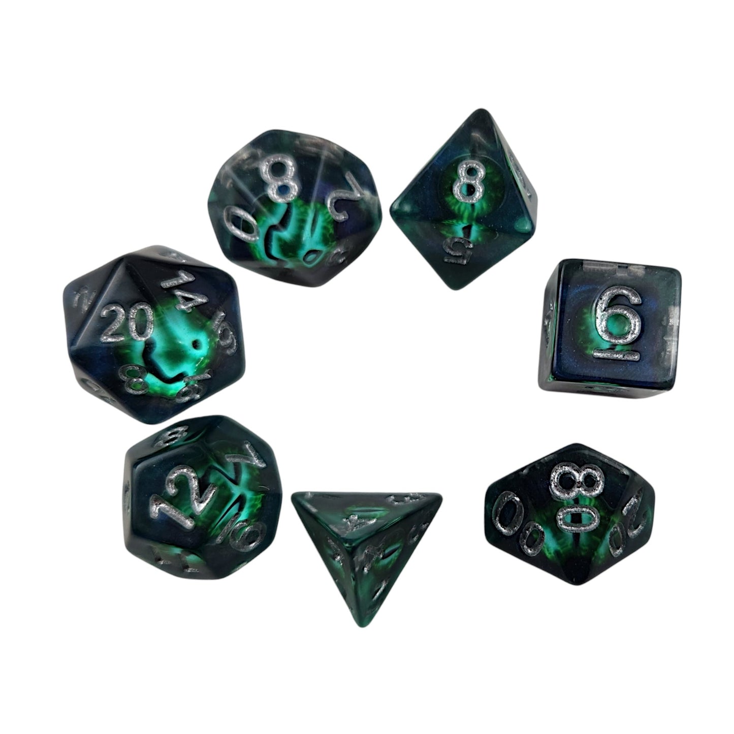 Dragon Eye Dice Set (blue/green) - Rowan Gate