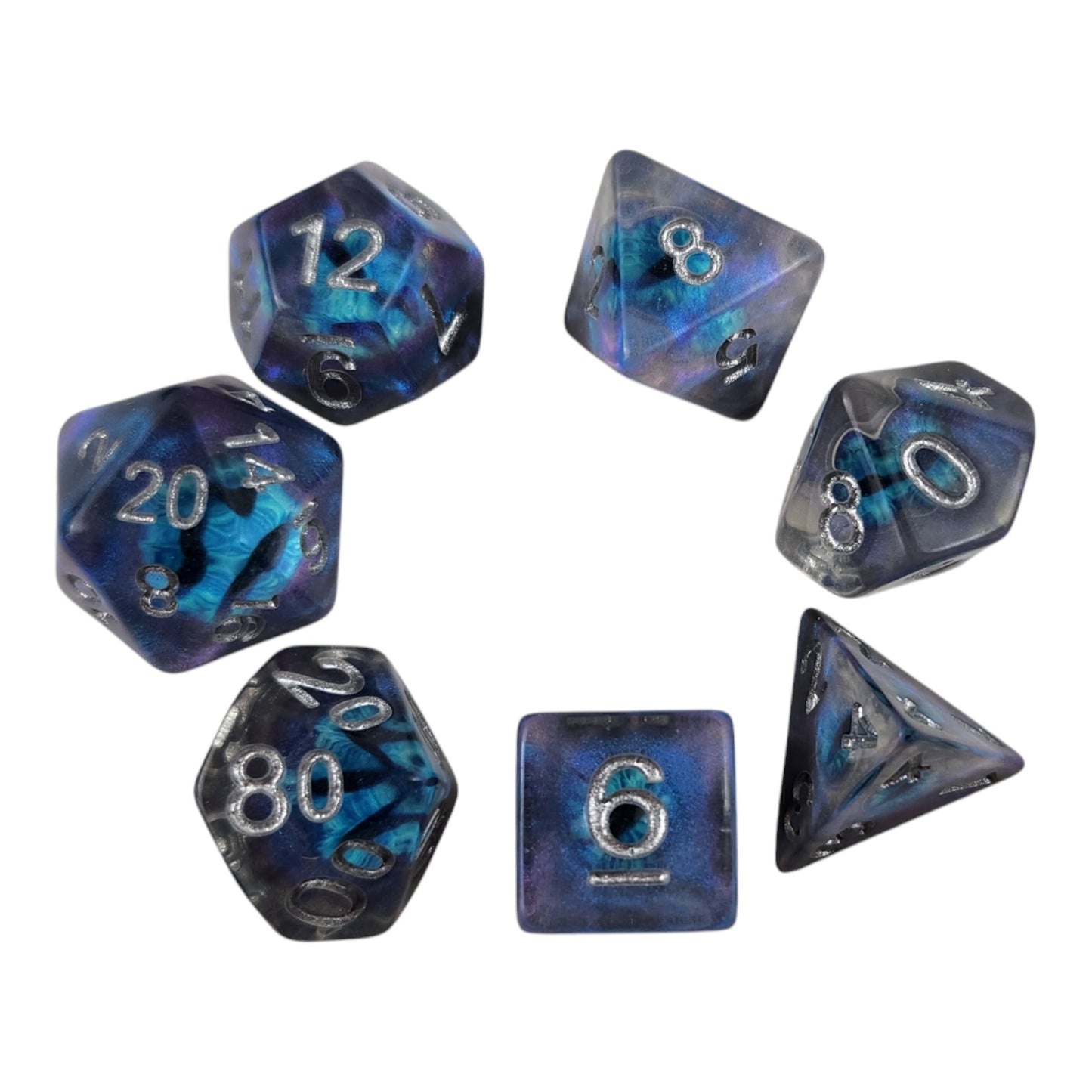 Dragon Eye Dice Set (purple/blue/teal) - Rowan Gate