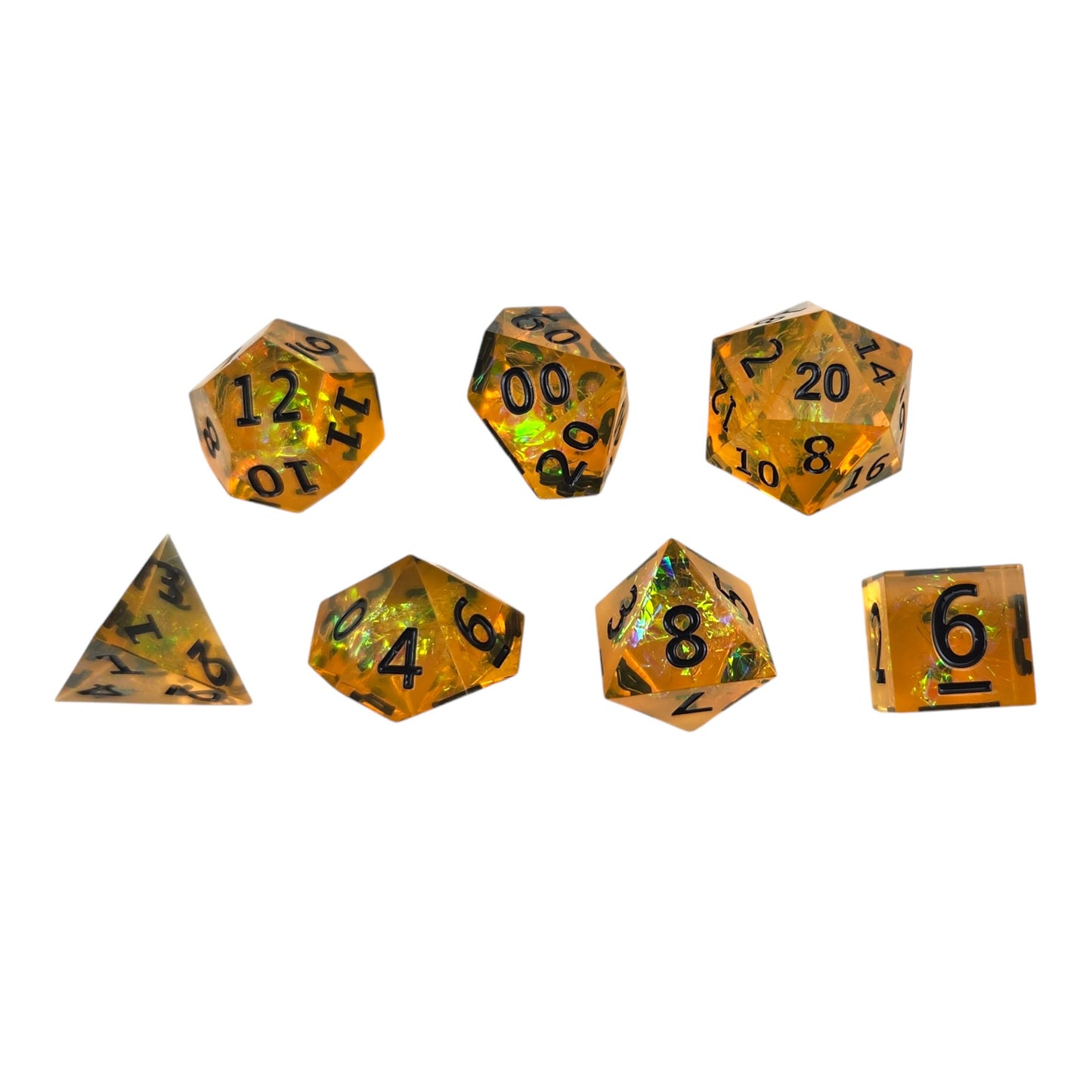 Golden dice with iridescent foil - Sharp Resin - Rowan Gate