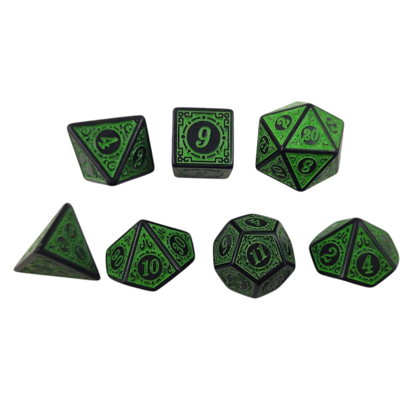 Green and Black Decorative Dice Set - Rowan Gate