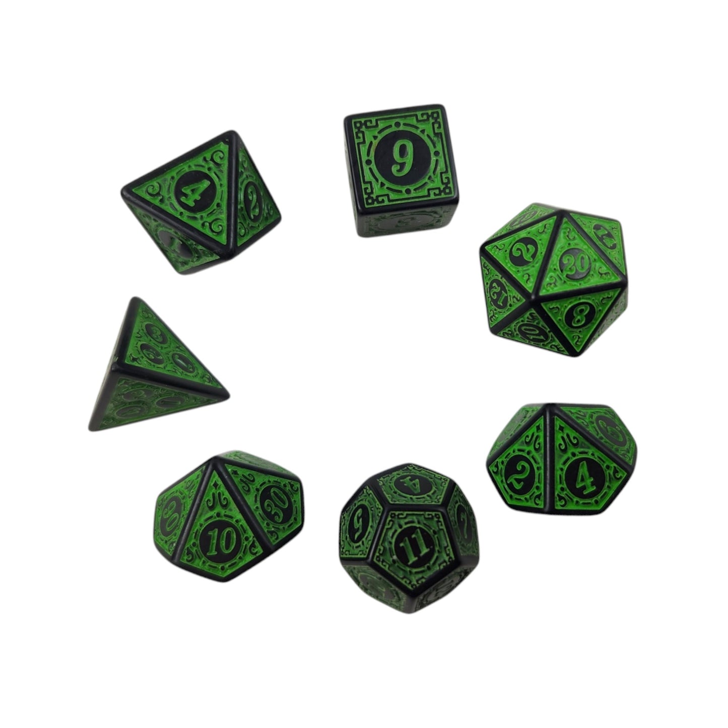Green and Black Decorative Dice Set - Rowan Gate