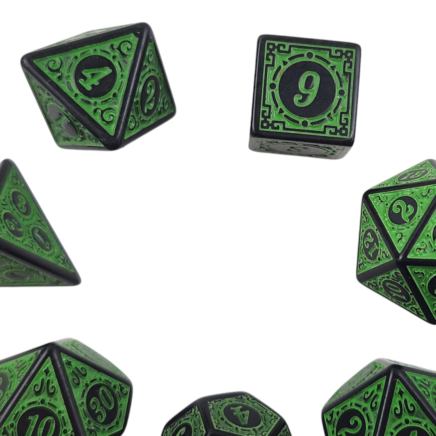 Green and Black Decorative Dice Set - Rowan Gate
