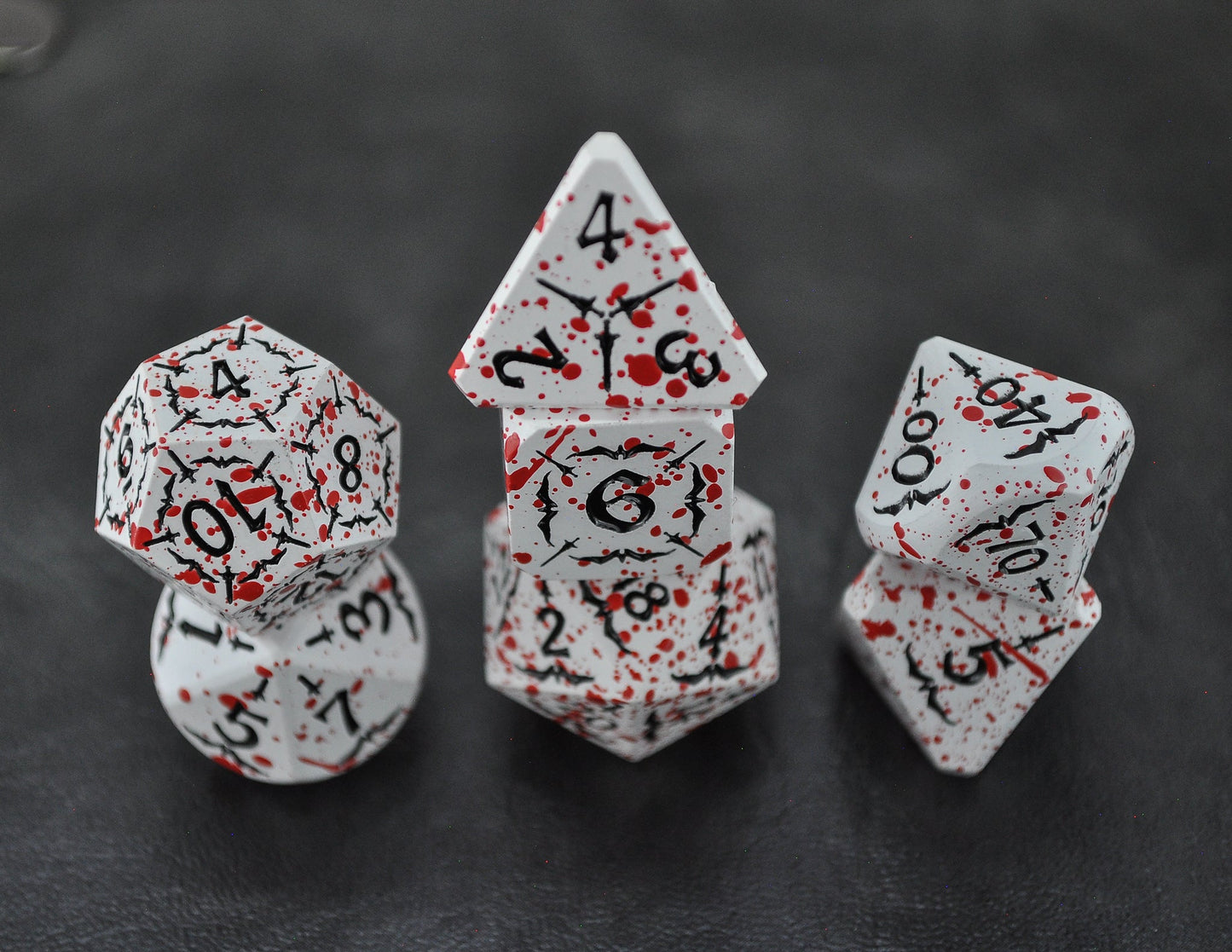 Metal White blood spatter Barbarian dice set - Rowan Gate