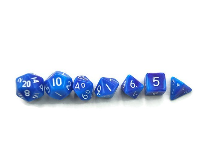 Mini dice set, blue and purple swirl - Rowan Gate