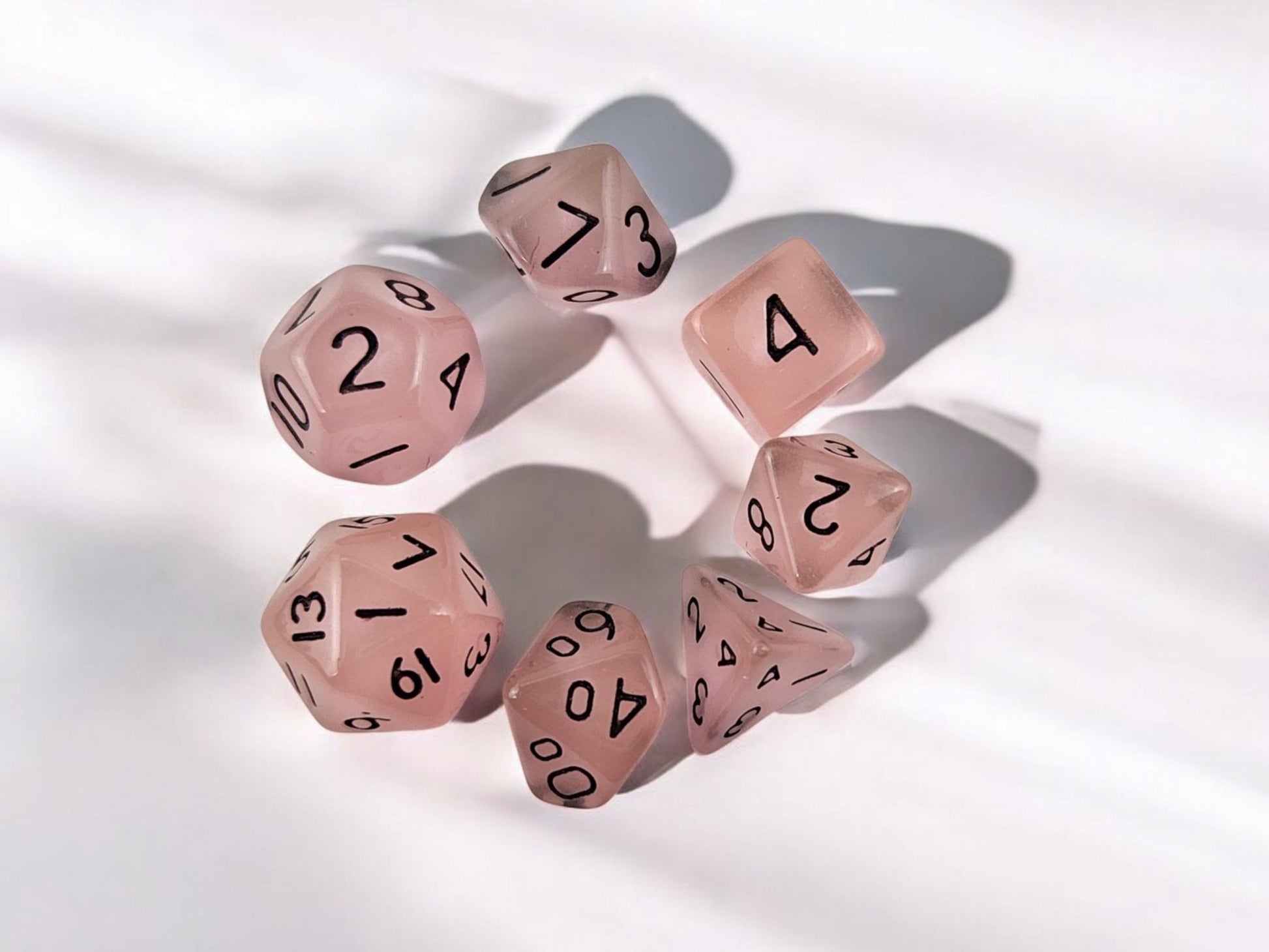 Mini drawstring bag with a set of mini dice, soft pink mini dice - Rowan Gate