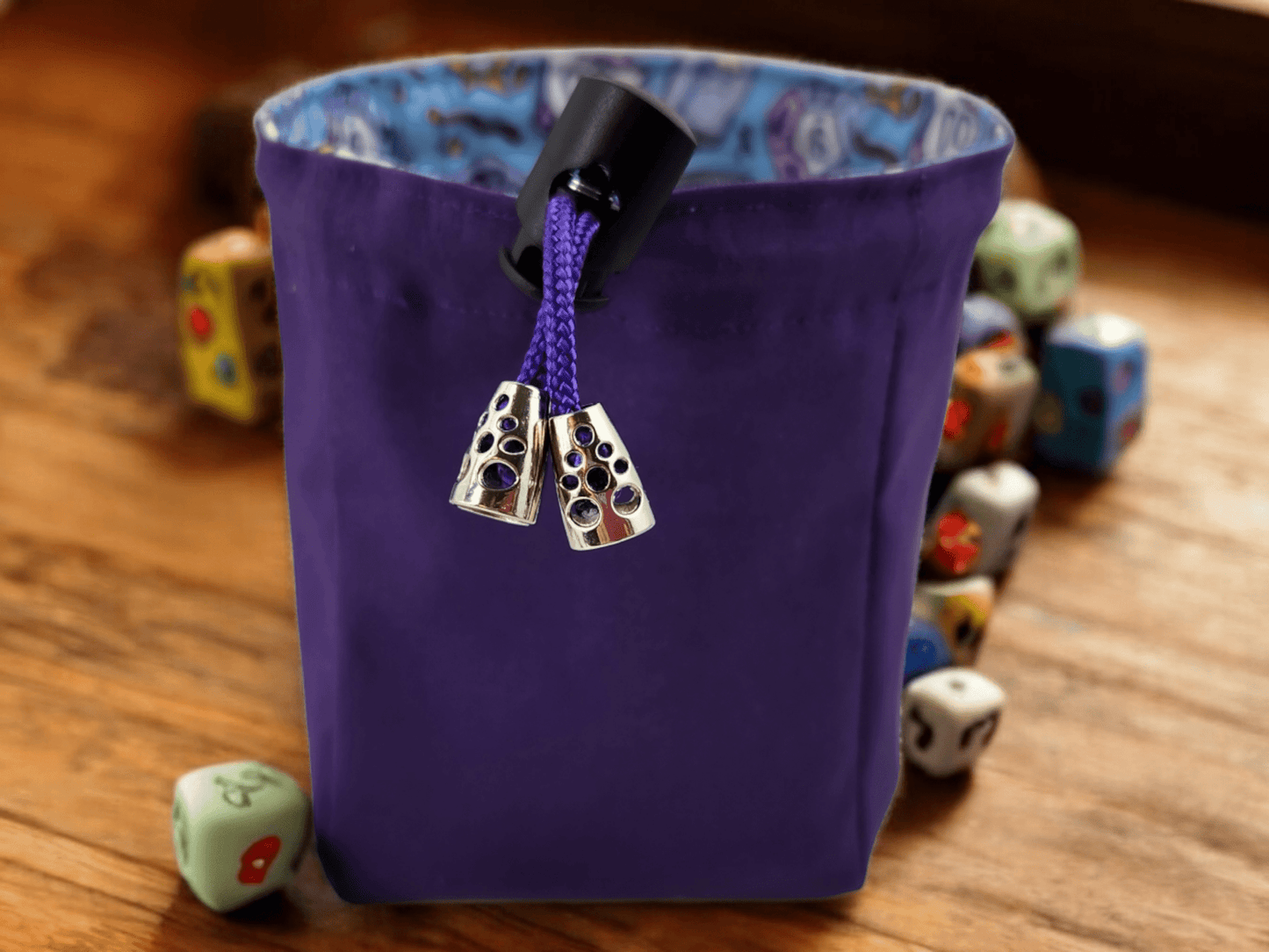Role playing dice bag in light blue, TTRPG - Rowan Gate
