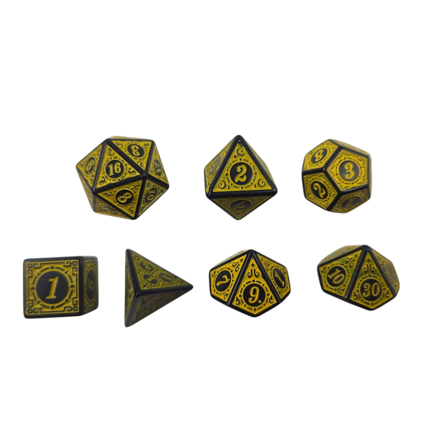 Yellow and Black Decorative Dice Set - Rowan Gate