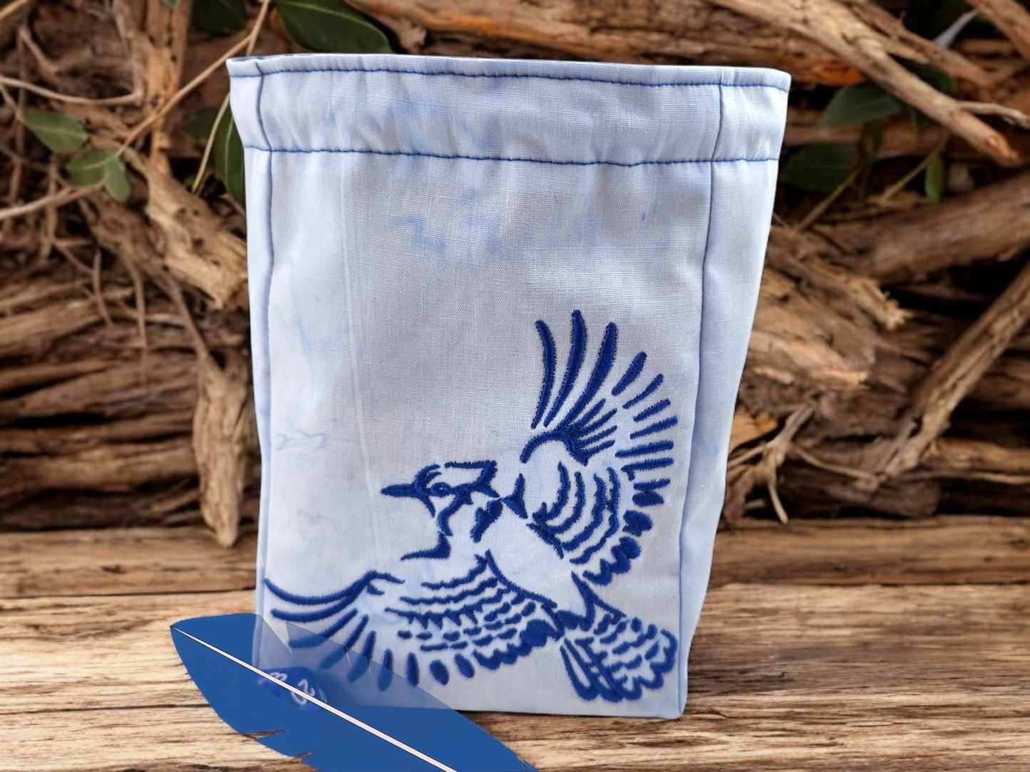 Blue Jay bird dice bag/ extra large