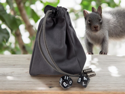 Gray squirrel on branch dice bag