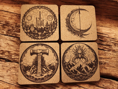 Set of 4 fantasy themed cork coasters