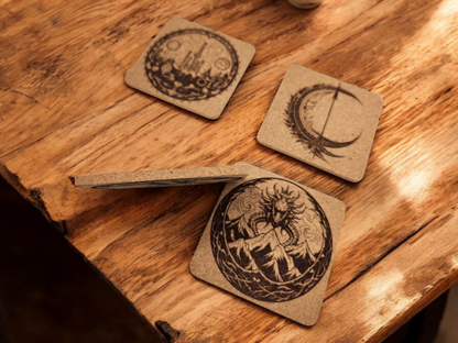 Set of 4 fantasy themed cork coasters