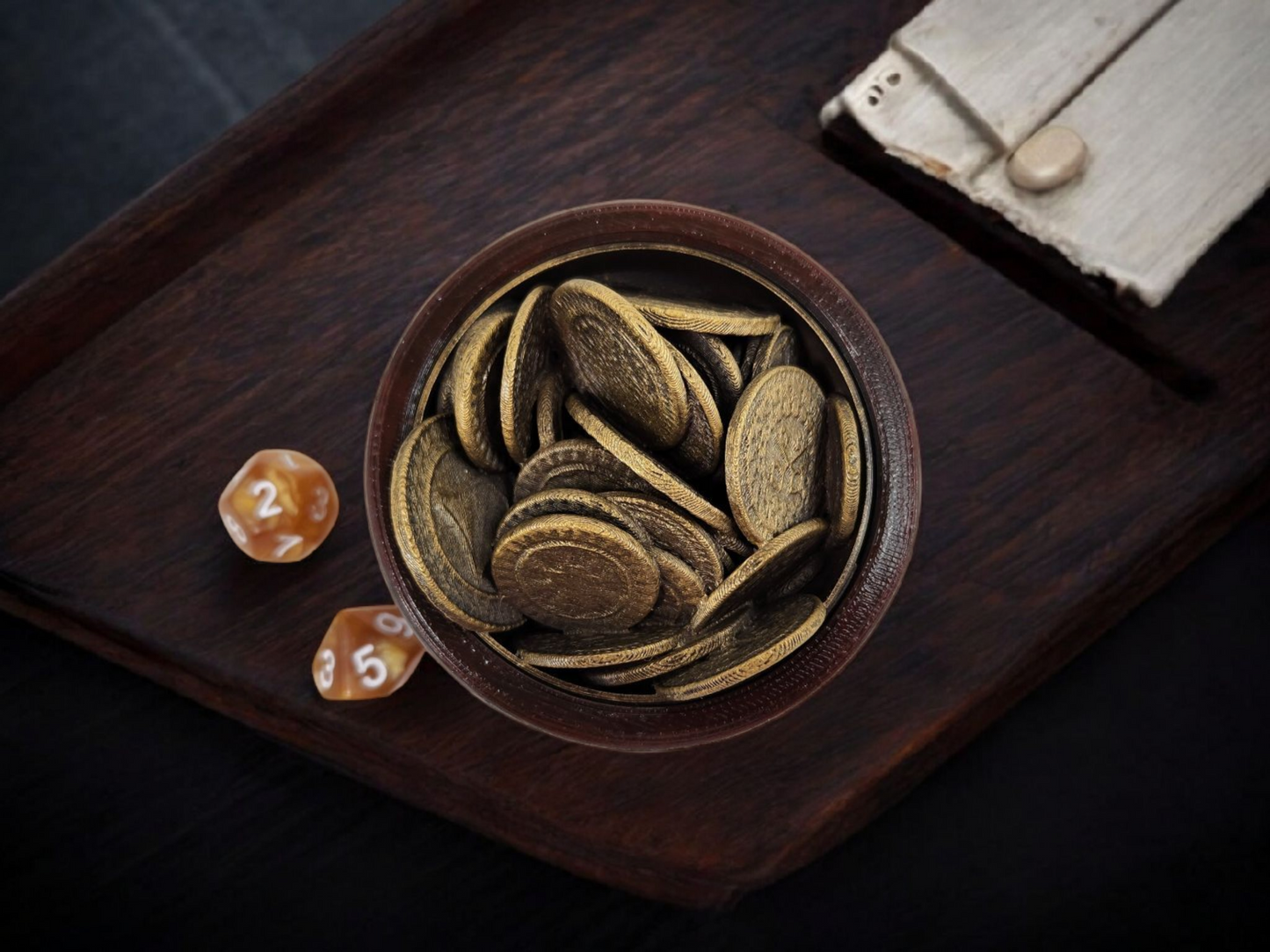 Goblet with coins dice container