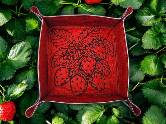 Strawberry Embroidered Collapsible Dice Tray