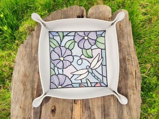 Stained glass style dragonfly tray