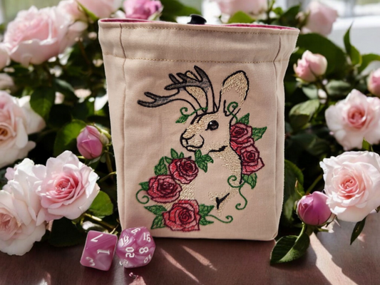 Jackalope  and Rose Dice Bag