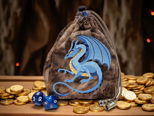 Majestic blue dragon dice bag, extra large