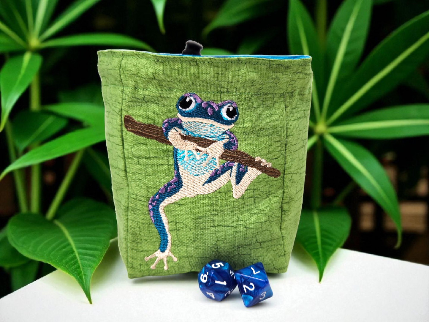 Blue tree frog dice bag