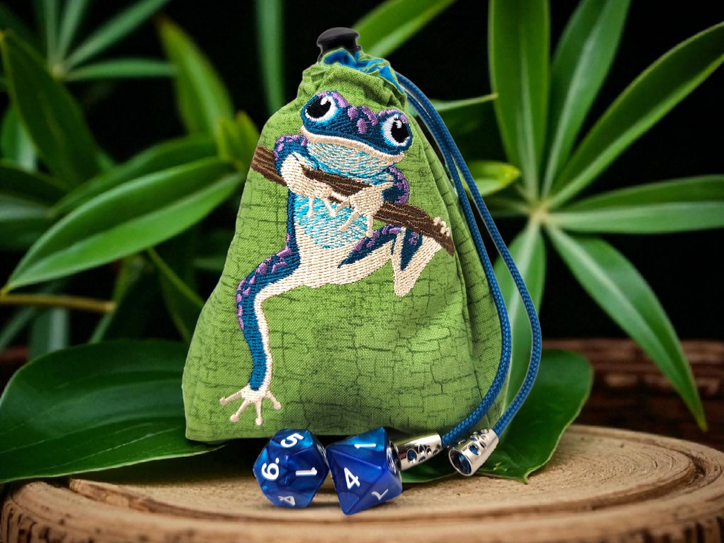 Blue tree frog dice bag