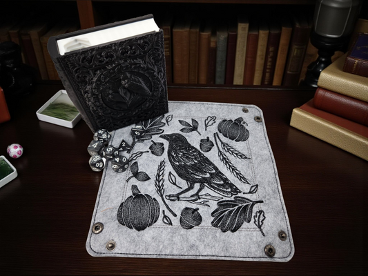 Raven TTRPG gift set, dice tray, tome/dice tower and set of dice