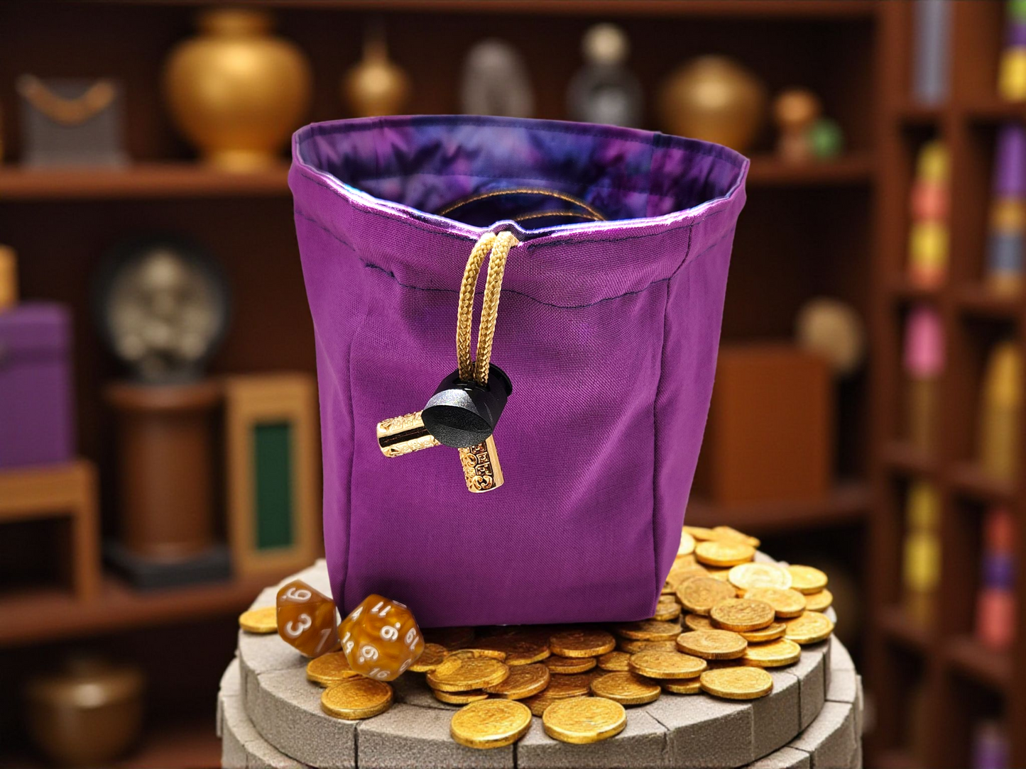 Sleek can and moon dice bag.