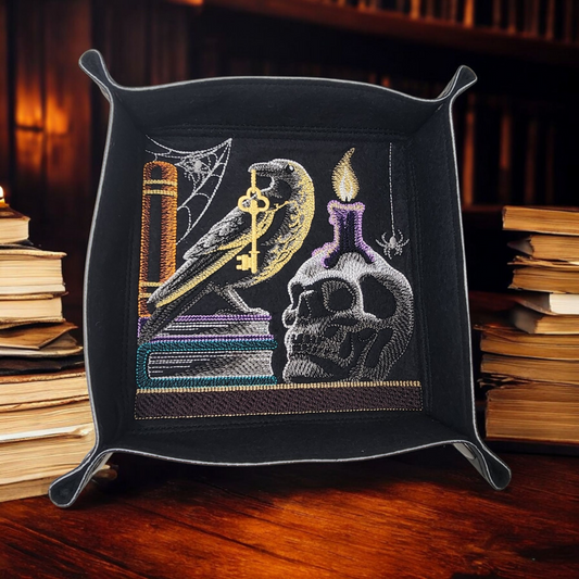 Raven, books and skull large dice tray