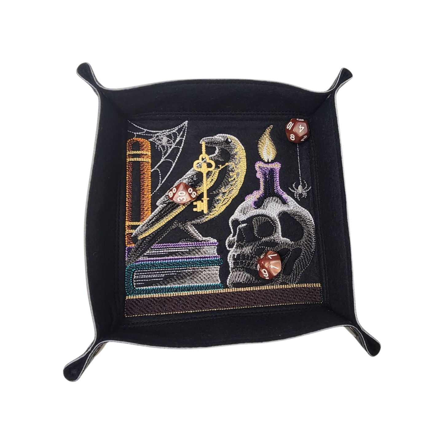 Raven, books and skull large dice tray