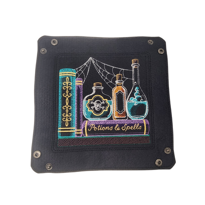 Large Embroidered Spellbooks and Potions Dice Tray for Adventurers
