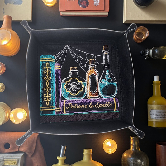Large Embroidered Spellbooks and Potions Dice Tray for Adventurers