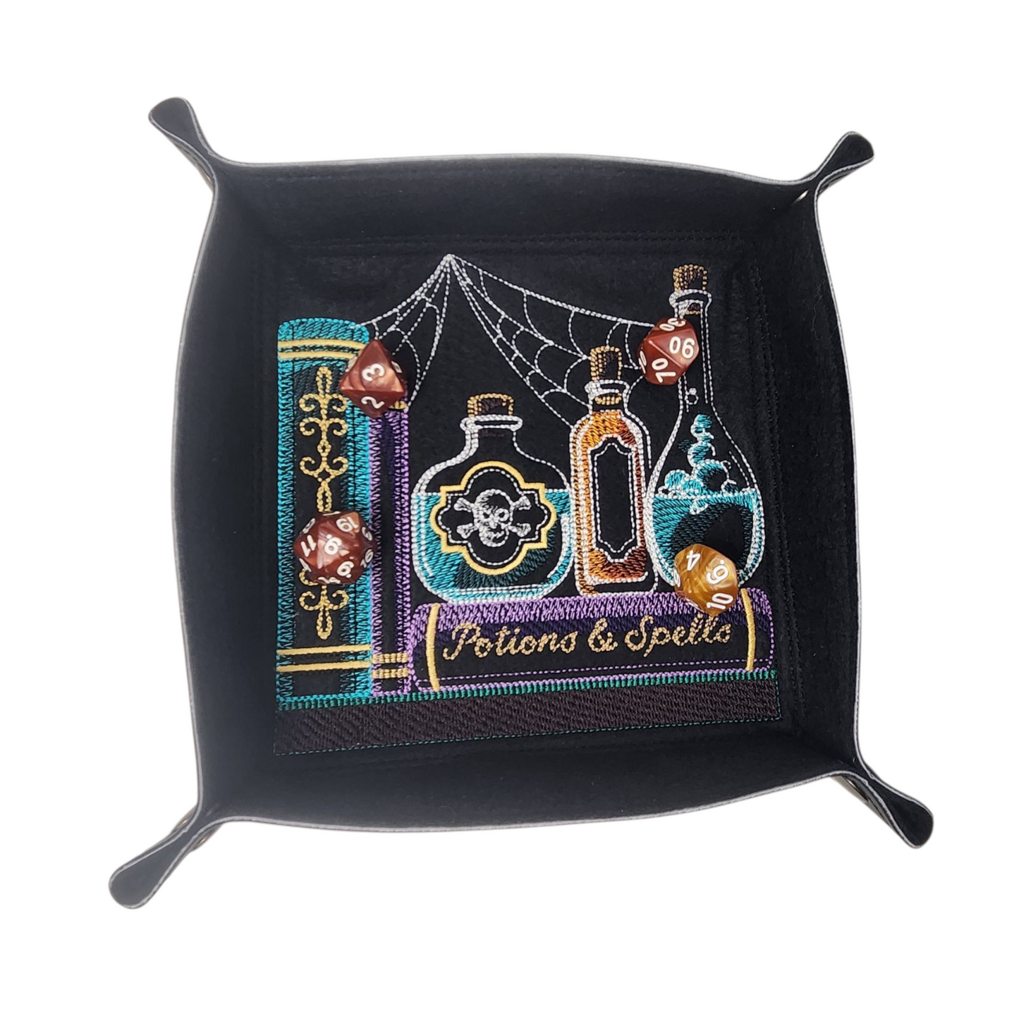 Large Embroidered Spellbooks and Potions Dice Tray for Adventurers