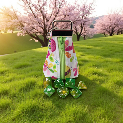 Grab and go small dice pouch with matching dice, flower and owl