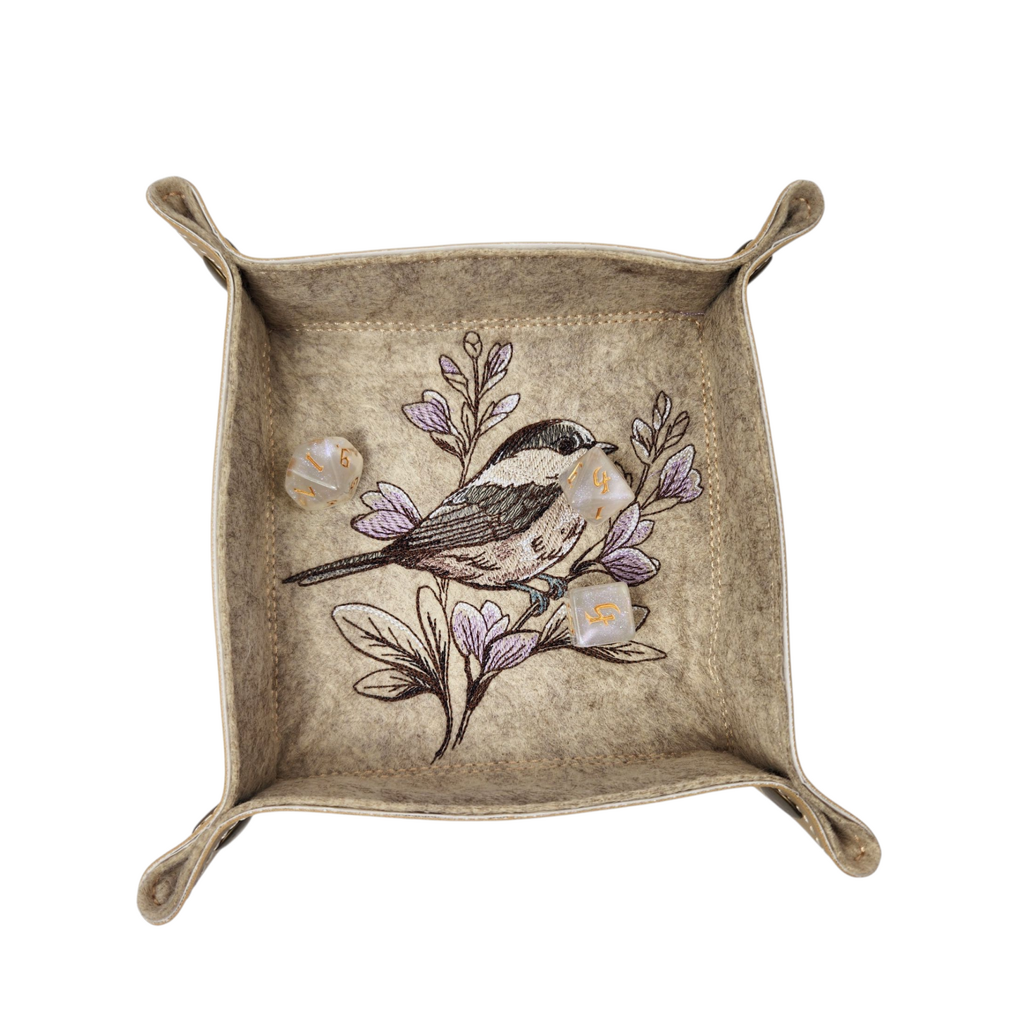 Autumn Chickadee dice rolling tray