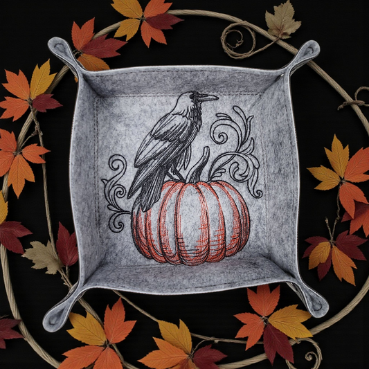 Raven and Pumpkin dice tray, RPG dice mat.