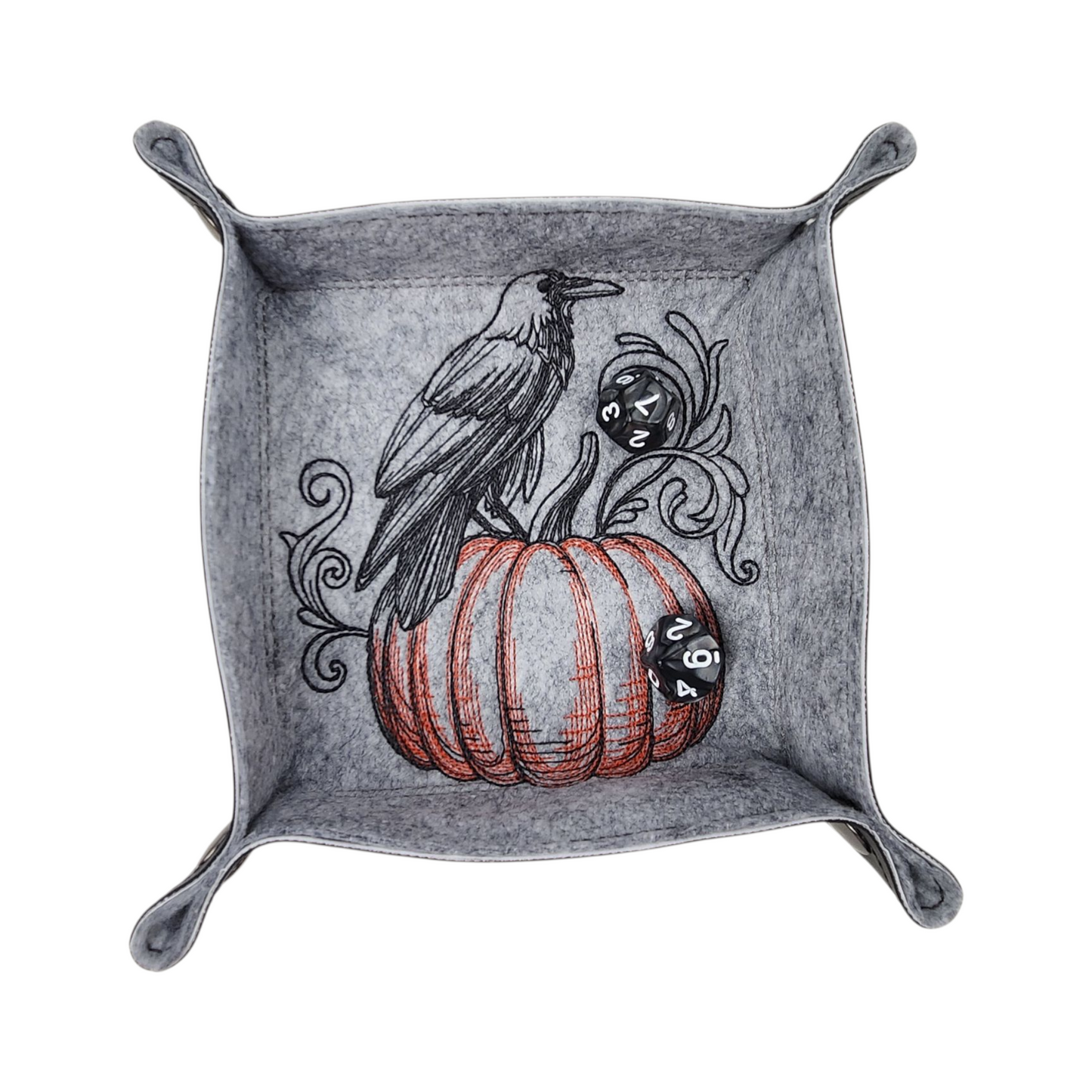 Raven and Pumpkin dice tray, RPG dice mat.