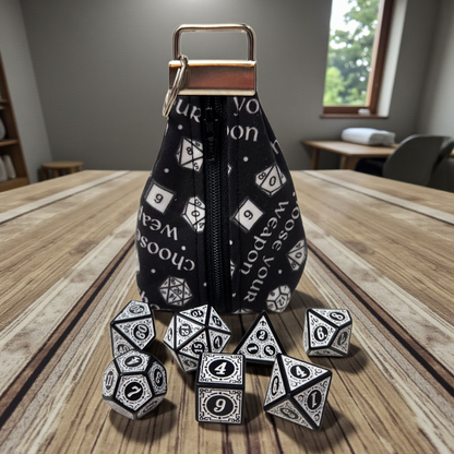 Grab and go small dice pouch with matching dice, Choose your weapon